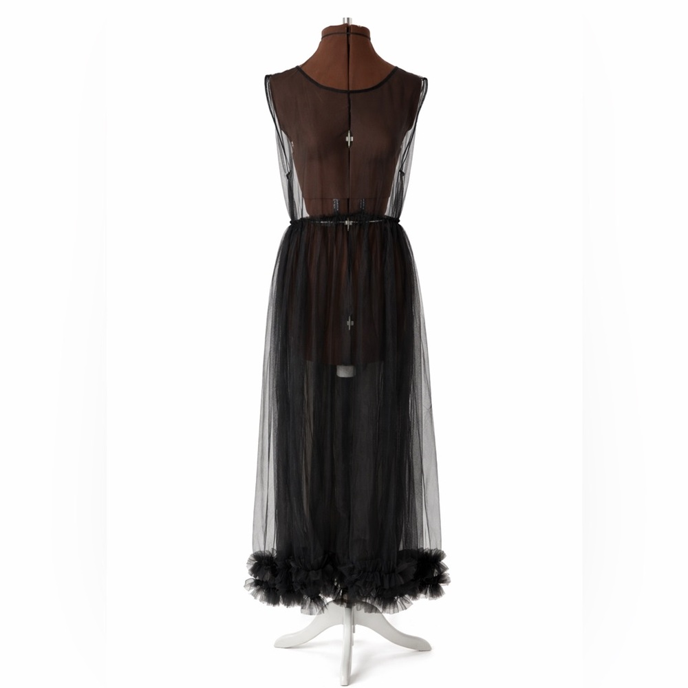 NWT Urban Outfitters Sheer Black Dress with Ruffle Hem L/XL